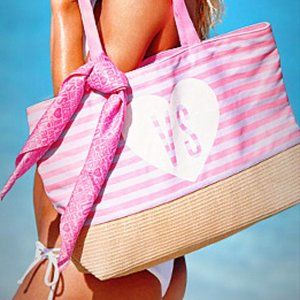VS Beach Striped Tote with Matching Scarf